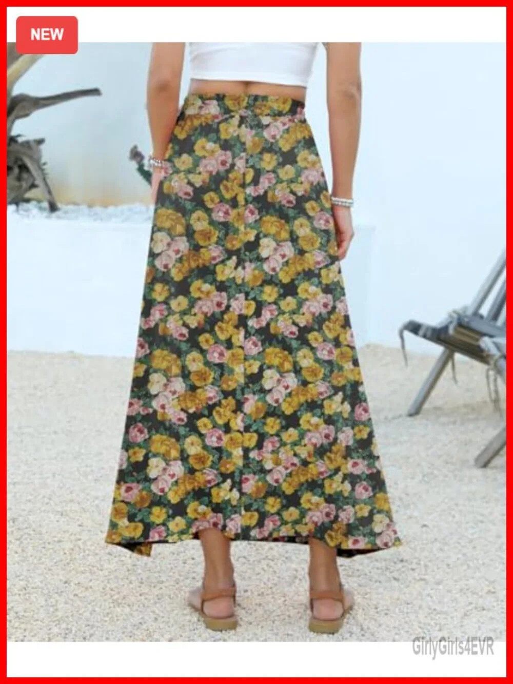 High Waisted Maxi Skirt with Pockets Flowy A-Line 100% Polyester